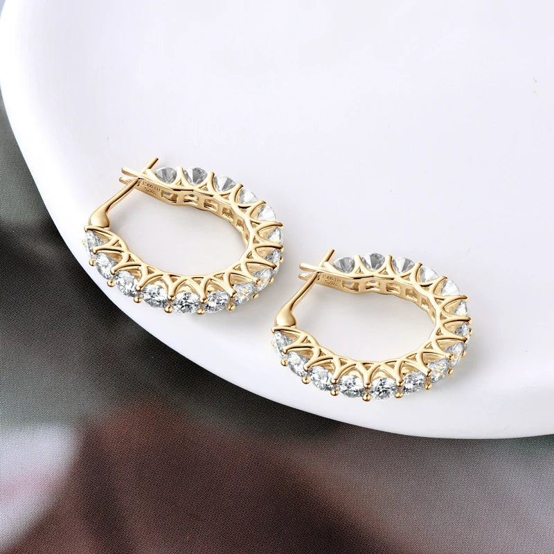Luxury Hoops Sparking Full 3mm Moissanite Earrings Solid Silver 925 for Women Huggie Wedding Engagement Jewelry Gifts