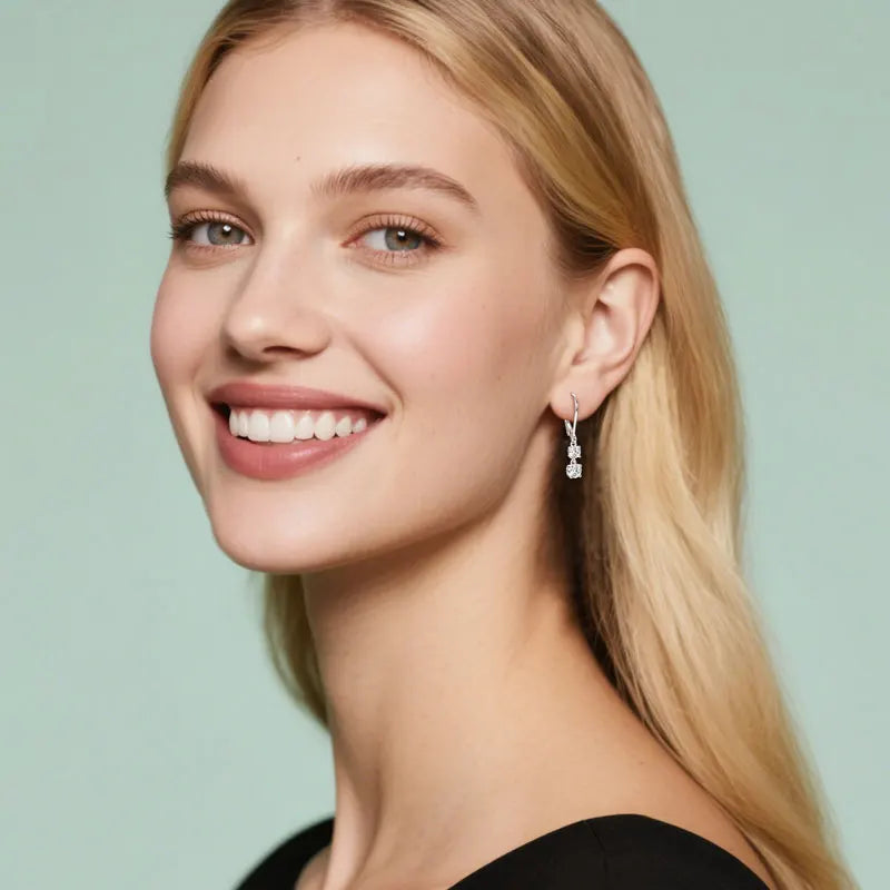 Fashion Sterling Silver 4.5mm 0.40ct 4mm 0.30ct Round Moissanite Leverback Earrings Women's Stud-Style Dangle Drop Earrings