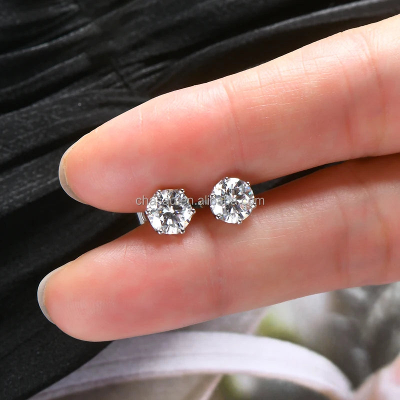 925 Sterling Silver Mossanite 3mm 4mm 5mm 6.5mm 8mm D Color VVS 0.1ct 0.3ct 0.5ct 1ct 2ct Moissanite Stud Earrings