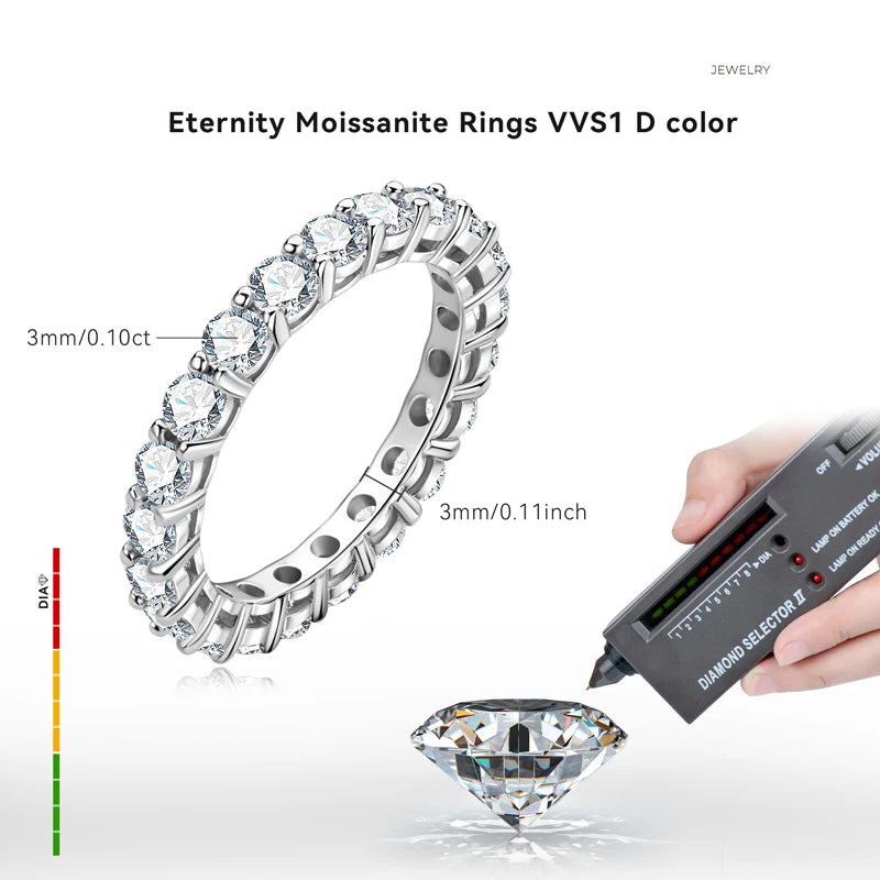 Fashion Women Jewelry 3mm 0.1CT Moissanite 925 Sterling Silver Personalized Eternity Band Tennis Ring for Women