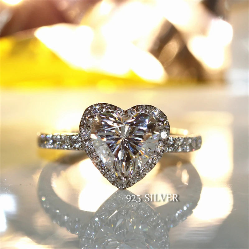 High Quality 925 Silver 1CT 6.5x6.5mm Heart D Color VVS1 Moissanite Wedding Engagement Ring for Women Classic Heart Design