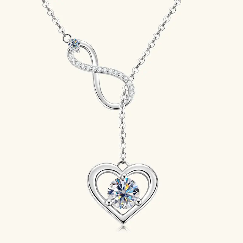 Fashion Heart Women Unlimited Y Necklace 925 Silver Round Cut 6.5mm&2.5mm&1mm Moissanite Y Lariat Infinite Love Pendant Necklace