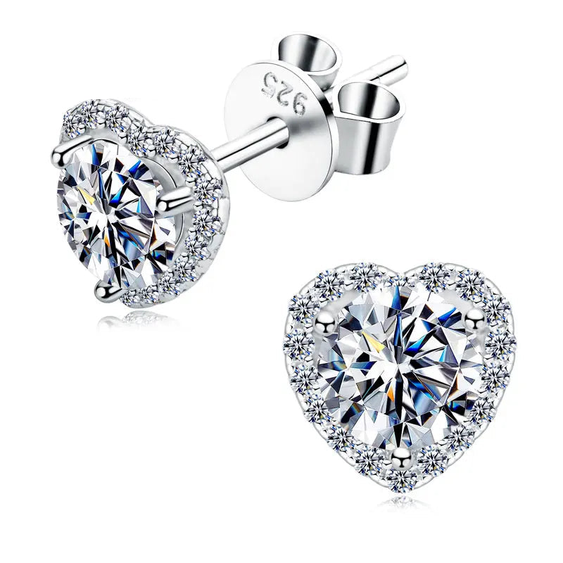 Fine Jewelry Wedding Heart-Shaped 925 Silver Round Moissanite 5.0mm 0.5ct Heart VVS Studs Earrings for Women Gift Ladies