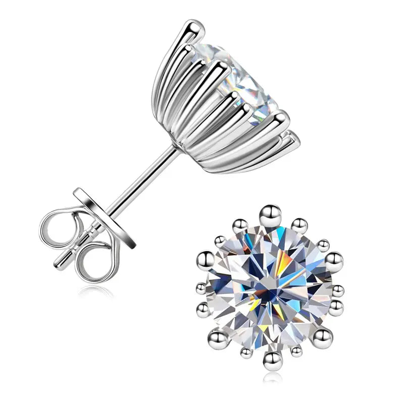 New Arrivals Women Luxury Gold Plated 925 Sterling Silver 8mm 2.0ct VVS1 Moissanite Stud Earrings with Gra Certificate