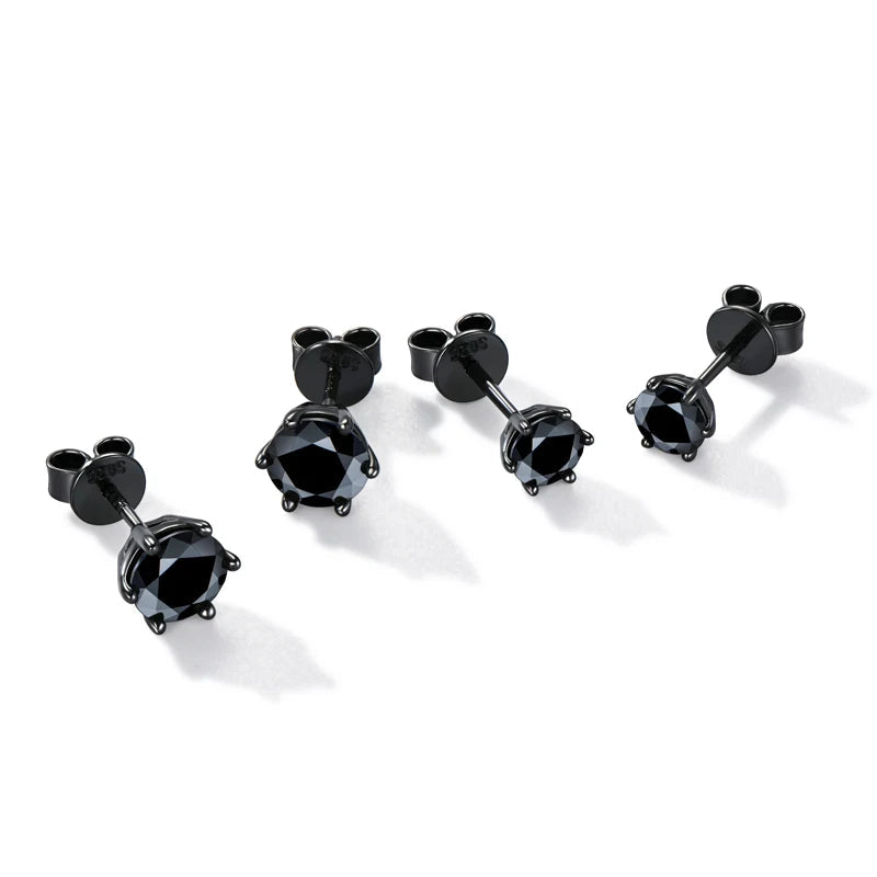 Wholesale Black 925 Sterling Silver Moissanite Earrings Classic Six Claw Stud Design Ladies and Men's Jewelry Christmas Gift