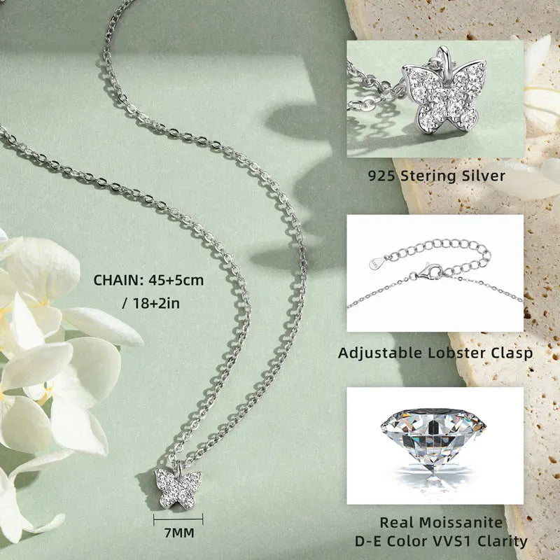 Chasau New Arrivals D Color Moissanite Pendant 925 Sterling Silver Nature Knot Bowknot Rope Butterfly Pendant Necklace for Women