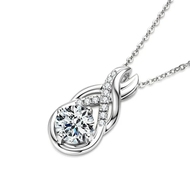 Luxury Classic Engagement 925 Sterling Silver 8mm&1.5mm&1.4mm&1.3mm Round Cut 2CT Moissanite Diamond Infinity Pendant Necklace