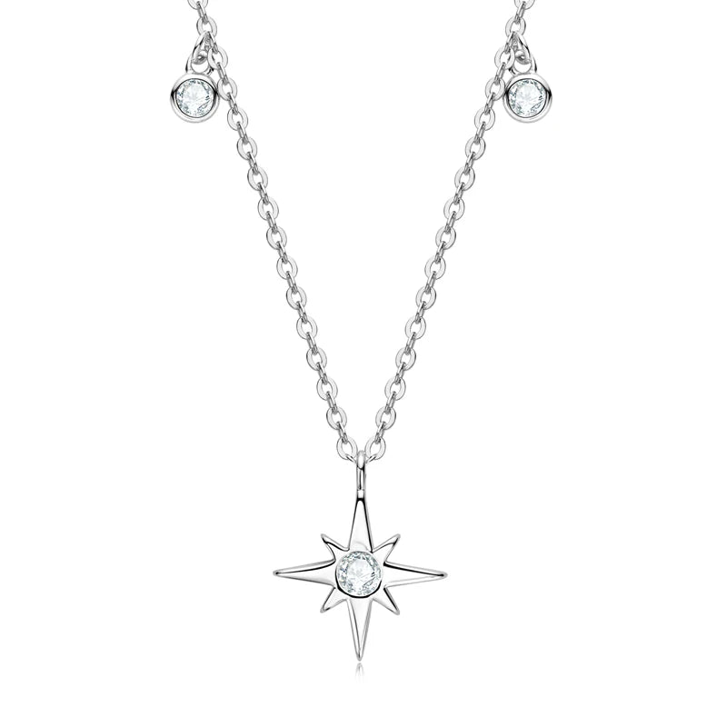 Starburst North-Star Charm Pendant Virgin Girls Choker 925 Sterling Silver 3mm Moissanite Star Necklace for Women