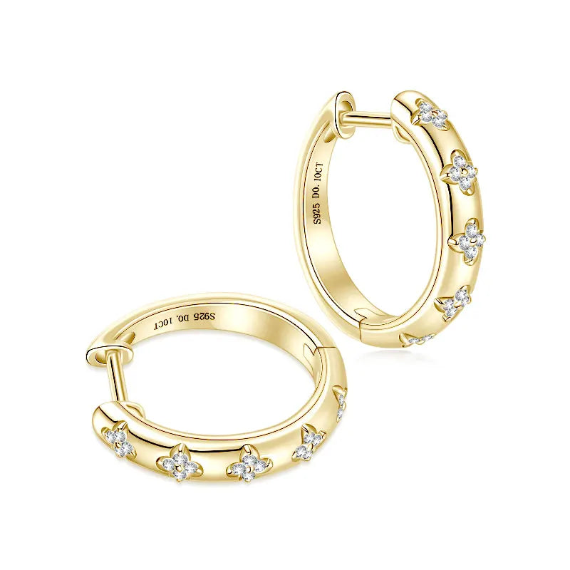 Modern Jewelry Design Ladies 925 Silver D Color VVS1 1mm Moissanite Flower Clover Hoop Earrings for Women