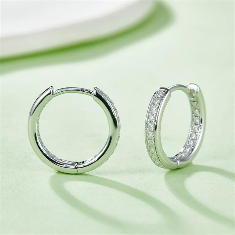 D Color VVS1 Clarity Brilliant Round Cut 1.2mm Moissanite Single Row Inside Out Hoop 925 Sterling Silver Earrings for Women