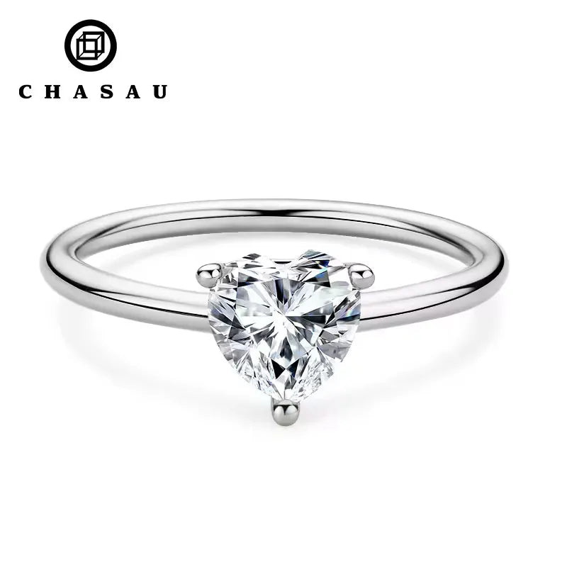 Engagement Jewelry Minimalism 925 Sterling Silver 1ct Heart Shaped Cut 1.0 Carat Moissanite Diamond Wedding Ring for Women