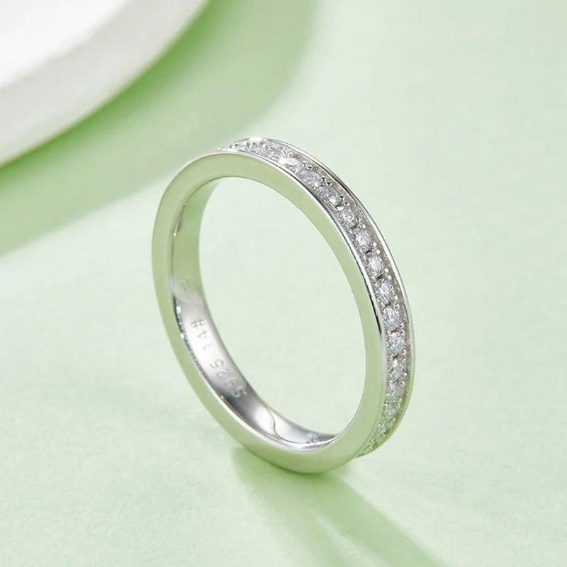 Eternity 1.5mm Moissanite Row Ring S925 Silver Plated in 18k White Gold Top Quality Moissanite Diamond Ring for Women
