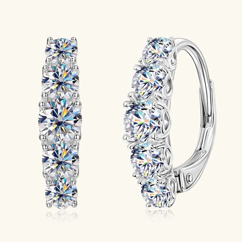 Women's 925 Silver Engagement Earrings with 4mm 3.5mm 3mm Moissanite Clasp Hoop Style Accent Stones for Stylish Looks