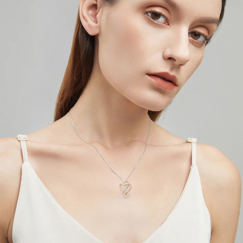 100% 925 Sterling Silver Certificated 1mm Moissanite Authentic Sterling Silver Heart Infinity Necklace
