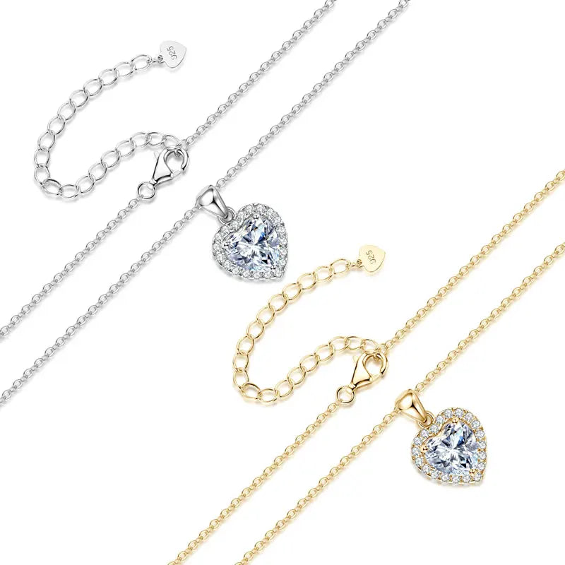 GRA Certified Wedding Trend 2024 Real Silver 925 Fine Jewelry 2CT Heart Shaped halo Pendant Moissanite Necklace for Women