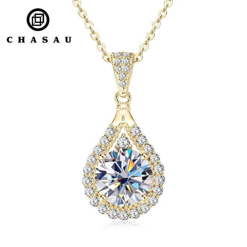 Classic Luxury Dainty 925 Silver Round Teardrop Necklace 6.5MM 8MM 9MM Moissanite Gourd Shaped Pendant Necklace for Women