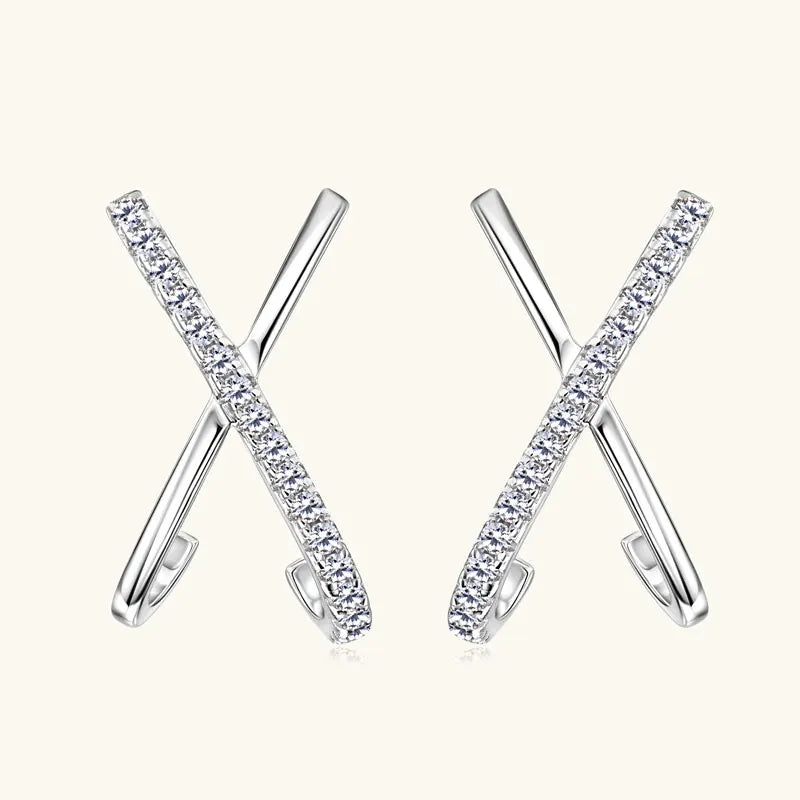 New Design X-Shaped 1.4mm Moissanite 925 Sterling Silver Ladies Unique Personalized Large Stud Earrings for Women