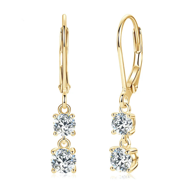 Fashion Sterling Silver 4.5mm 0.40ct 4mm 0.30ct Round Moissanite Leverback Earrings Women's Stud-Style Dangle Drop Earrings