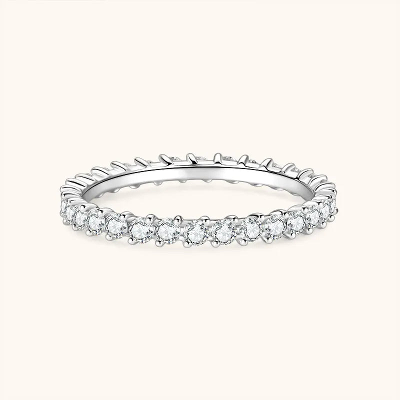Chasau Romantic Wedding Engagement Custom Jewelry Womens Full Eternity 925 Sterling Silver Round Cut 2mm 0.03ct Moissanite Ring