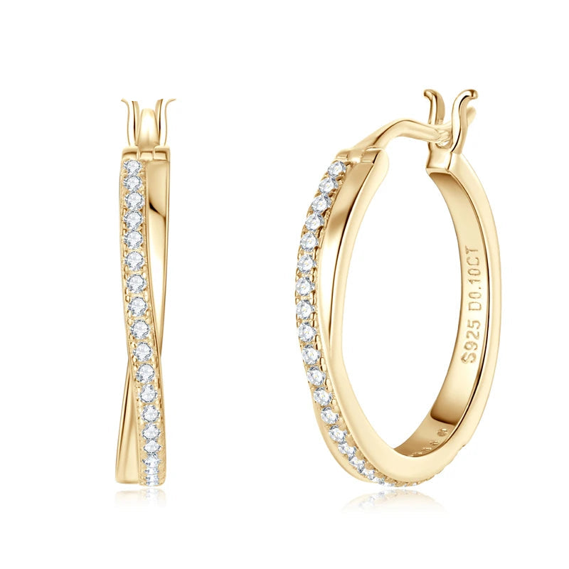 925 Silver 14K Gold Plated Clip Diamond Stud Earrings Wedding Jewelry Gift Classic Real Moissanite Hoop Earrings for Women