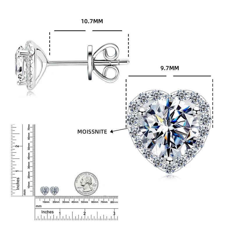 Fine Jewelry Wedding Heart-Shaped 925 Silver Round Moissanite 5.0mm 0.5ct Heart VVS Studs Earrings for Women Gift Ladies