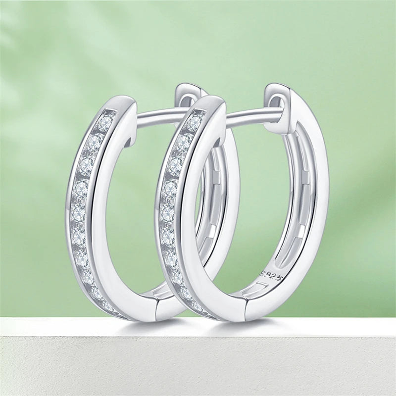 D Color VVS1 Clarity Brilliant Round Cut 1.2mm Moissanite Single Row Inside Out Hoop 925 Sterling Silver Earrings for Women