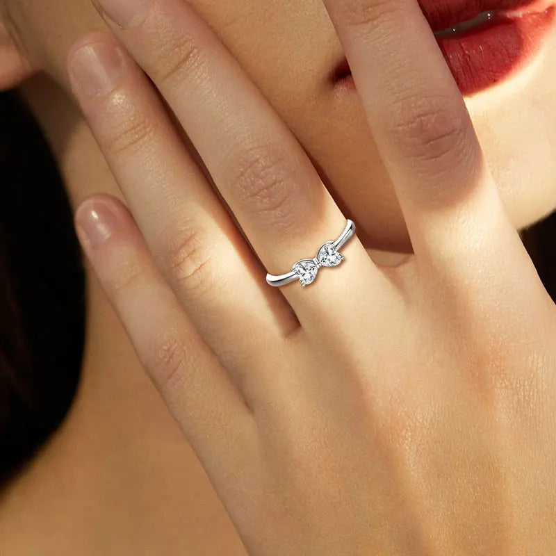 Fine Jewelry Simple Butterflies Heart Shape S925 Sterling Silver Diamond VVs1 Moissanite Ring Band for Ladies Women Gift