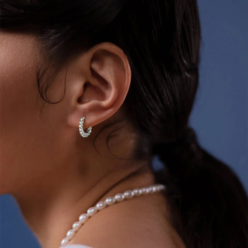 Luxury Hoops Sparking Full 3mm Moissanite Earrings Solid Silver 925 for Women Huggie Wedding Engagement Jewelry Gifts