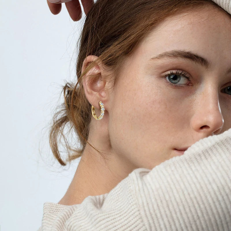2024 925 Sterling Silver Round Cut Moissanite 1.4mm 3mm S925 Hoop Earrings for Women Chunky French Chic Fashion Jewelry Ear Ring
