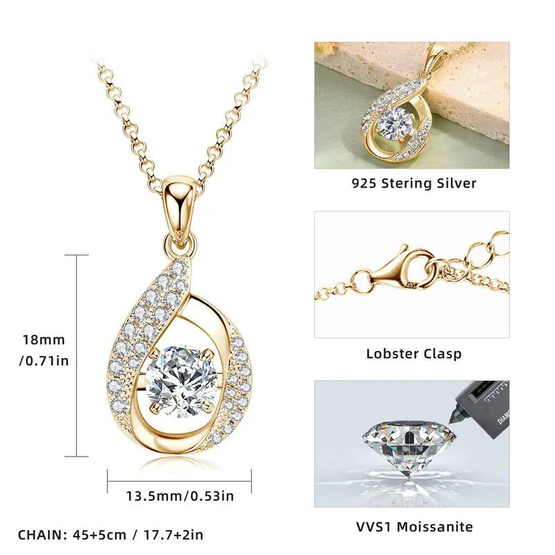 High Quality Wedding Jewelry Gift 925 Sterling Silver D Color 6.5mm 1ct Moissanite Infinity Pendant Necklaces for Women