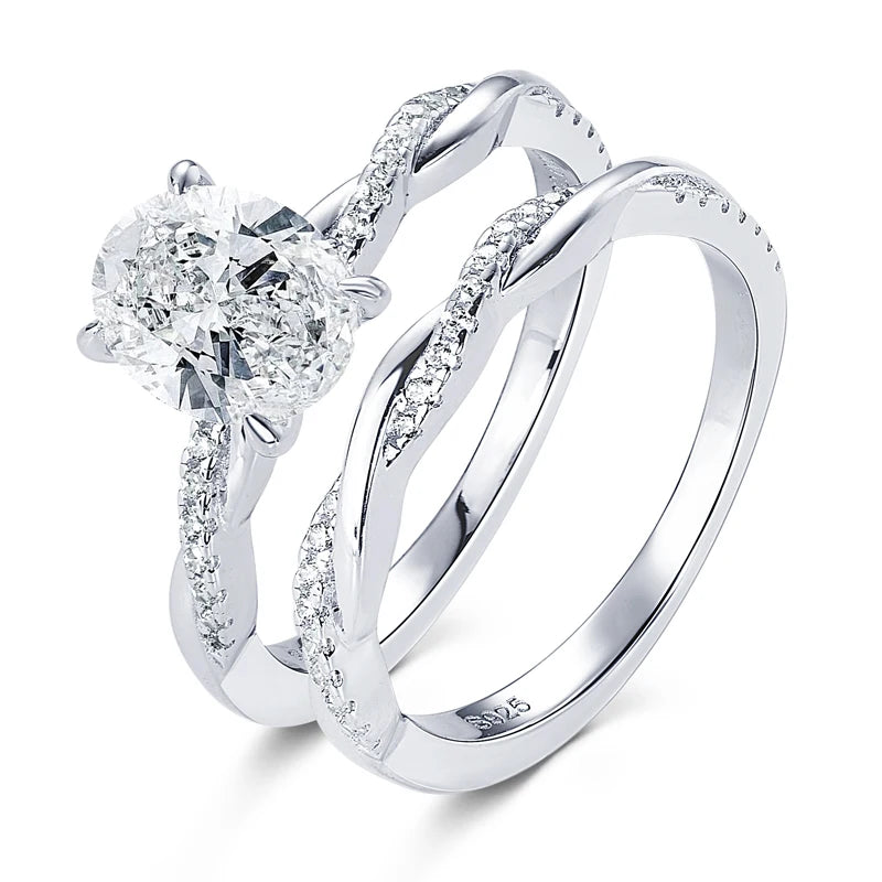 GRA Wedding Band Jewelry Ring Set 2CT Moissanite 925 Sterling Silver Oval Infinity Engagement Ring for Women