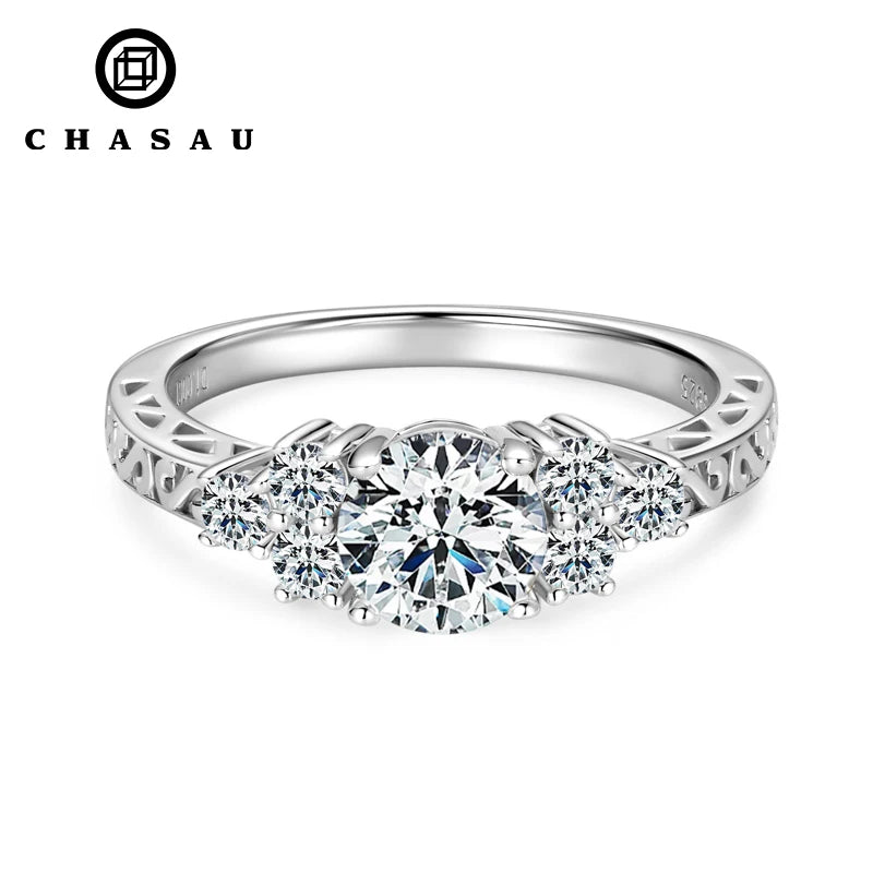 New Design Silver Wedding Promise 1ct Moissanite Stone Women 6.5mm 1.0 Carat 925 Sterling Silver Wedding Ring for Engagement