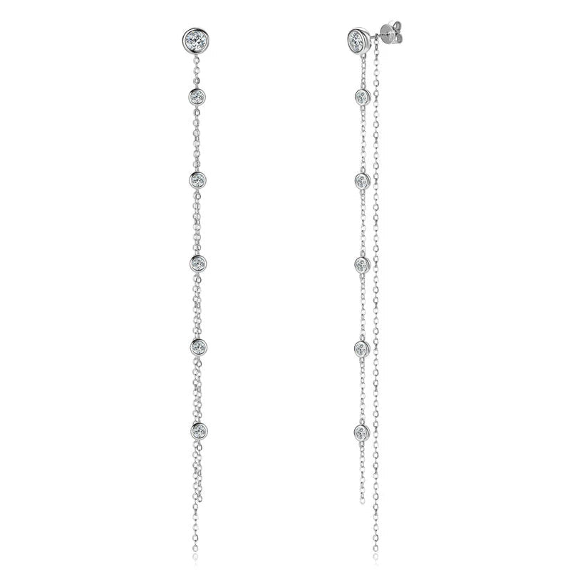 Minimalist Thin Chain Long Tassel 925 Sterling Silver Round Cut 5mm 3mm 2 Carat VVS1 Moissanite Jewelry Drop Earrings