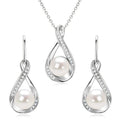 Chasau 925 Sterling Silver Moissanite Freshwater Pearl Jewelry Set Bread-Shaped Infinity Pendant Necklace Earrings for Gift