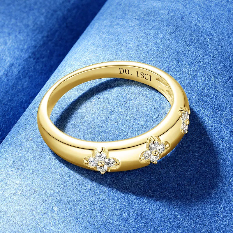 Elegant Luxurious Jewelry 925 Silver 1.5mm Round Moissanite Trio Flower Lady Triple Lucky Four-leaf Clover Ring for Women