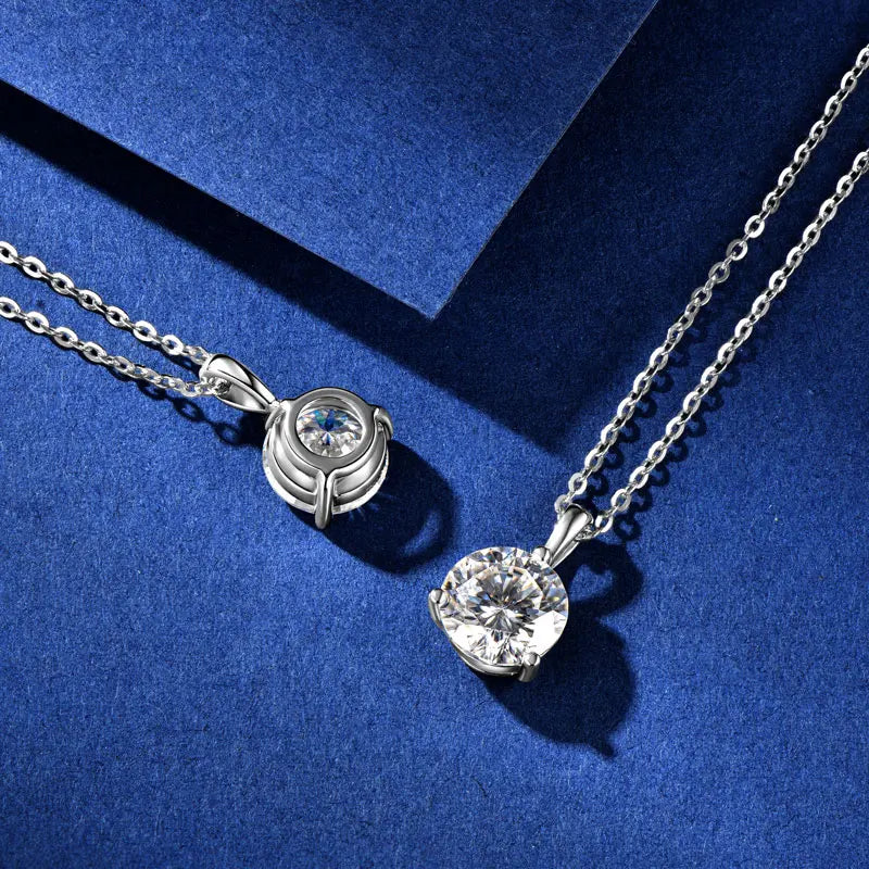 Simple 925 Silver D Color VVS1 6.5mm 7.5mm 8mm Moissanite Simplicity Three Claw Solitaire Pendant Necklace for Women