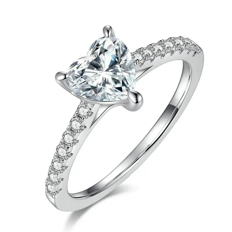 Women's 925 Sterling Silver Wedding Engagement Ring 6.5*6.5mm 1ct VVS Three Prong Heart Moissanite GRA Certificated