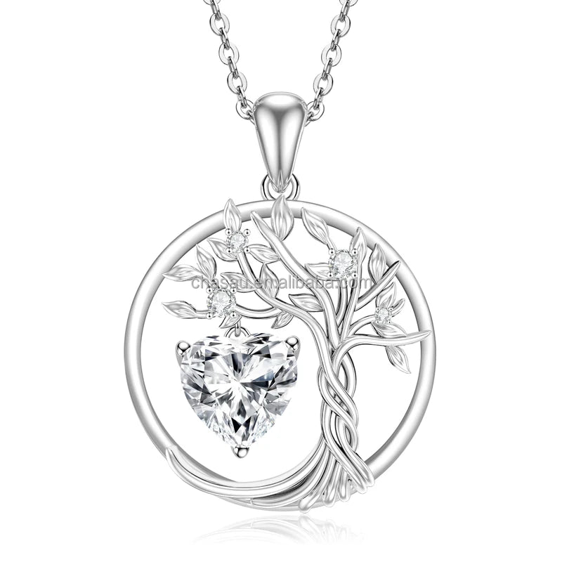 Women Men Birthday Party Gift 925 Silver Infinity Tree of Life Heart Pendant Necklace D Color Moissanite Necklace