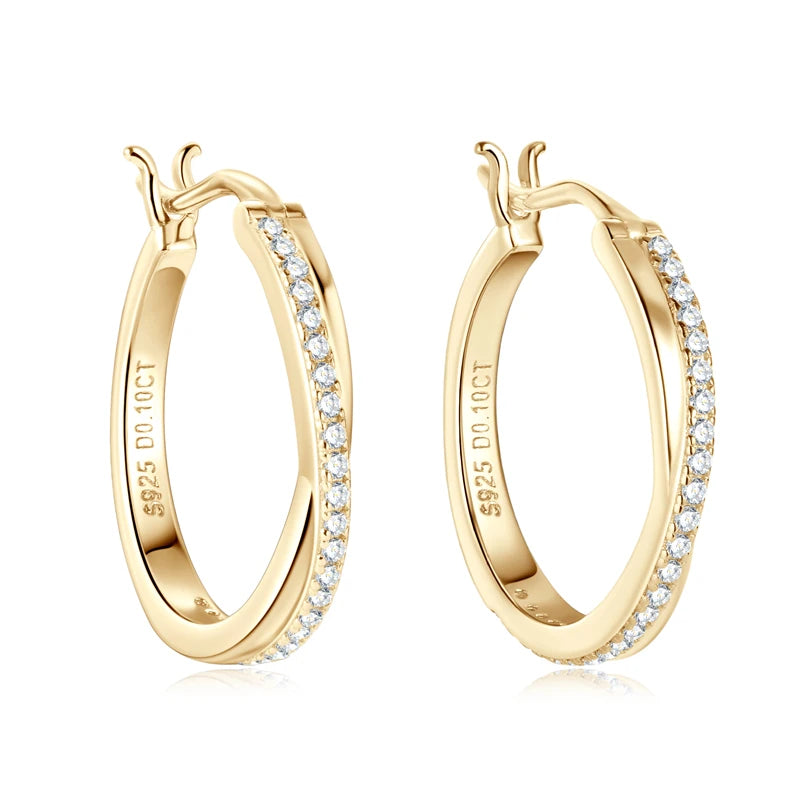 925 Silver 14K Gold Plated Clip Diamond Stud Earrings Wedding Jewelry Gift Classic Real Moissanite Hoop Earrings for Women