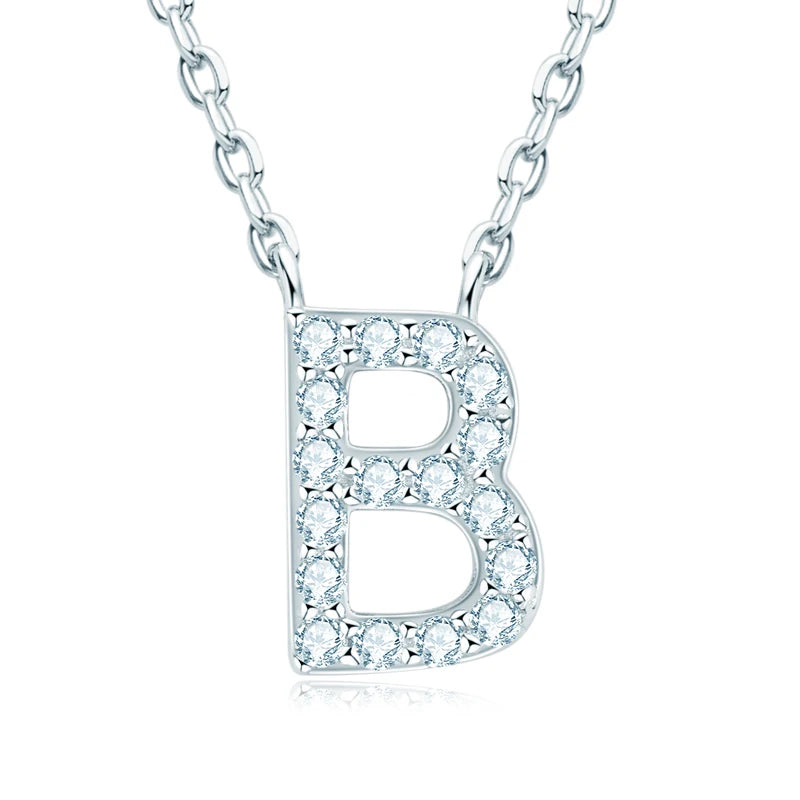 Charm Pendant 1.4mm D Color Moissanite Diamond Necklace Initial 26 Letter Name Necklace Silver for Women Kids Girls