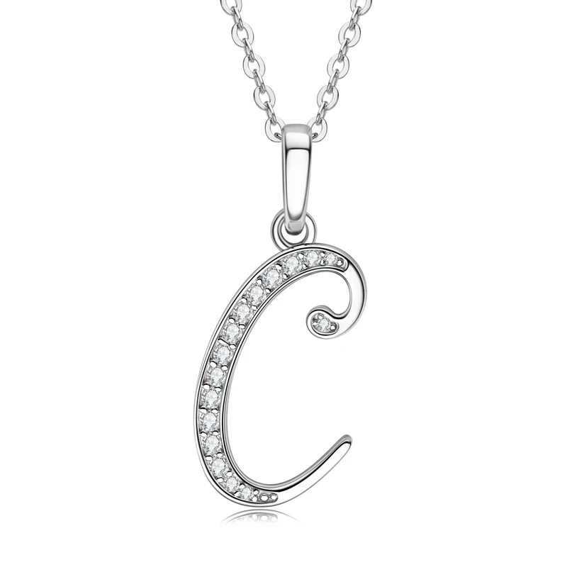 A-Z Name Necklace 26 Letter Initial Moissanite Pendant Real Silver 925 for Couples Women Men Valentine's Day