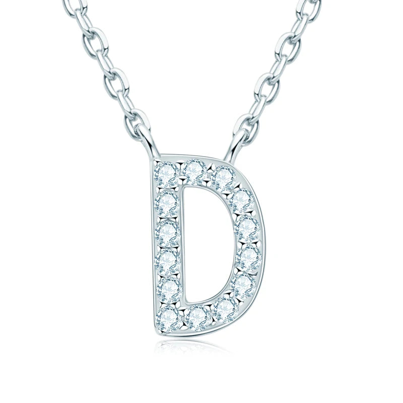 Charm Pendant 1.4mm D Color Moissanite Diamond Necklace Initial 26 Letter Name Necklace Silver for Women Kids Girls