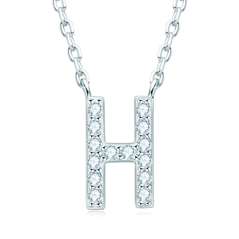 Charm Pendant 1.4mm D Color Moissanite Diamond Necklace Initial 26 Letter Name Necklace Silver for Women Kids Girls