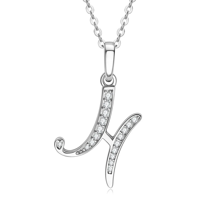 A-Z Name Necklace 26 Letter Initial Moissanite Pendant Real Silver 925 for Couples Women Men Valentine's Day