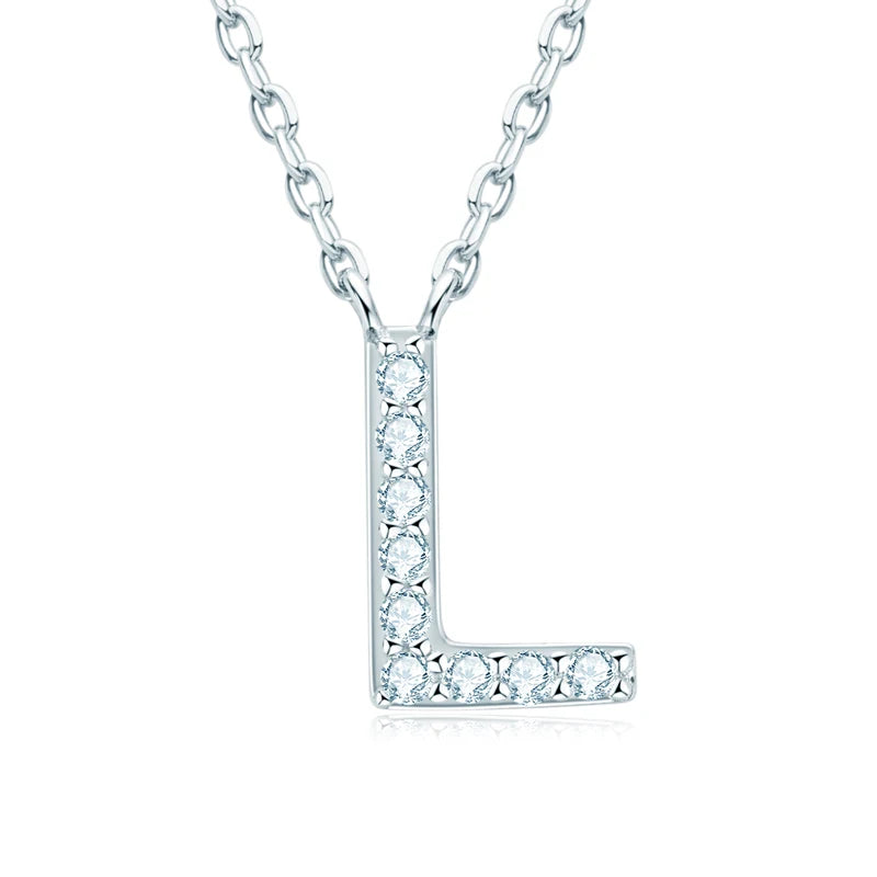 Charm Pendant 1.4mm D Color Moissanite Diamond Necklace Initial 26 Letter Name Necklace Silver for Women Kids Girls