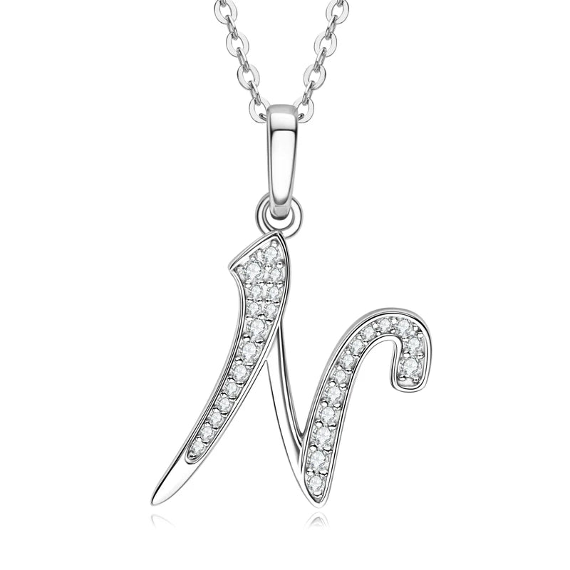 A-Z Name Necklace 26 Letter Initial Moissanite Pendant Real Silver 925 for Couples Women Men Valentine's Day