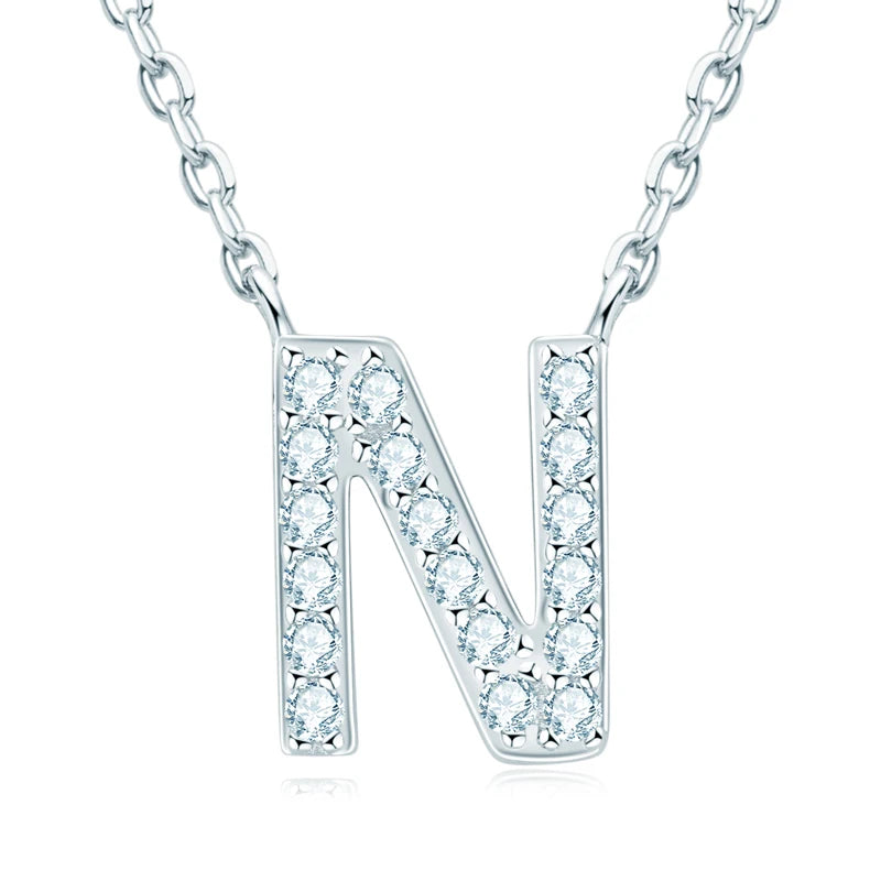 Charm Pendant 1.4mm D Color Moissanite Diamond Necklace Initial 26 Letter Name Necklace Silver for Women Kids Girls