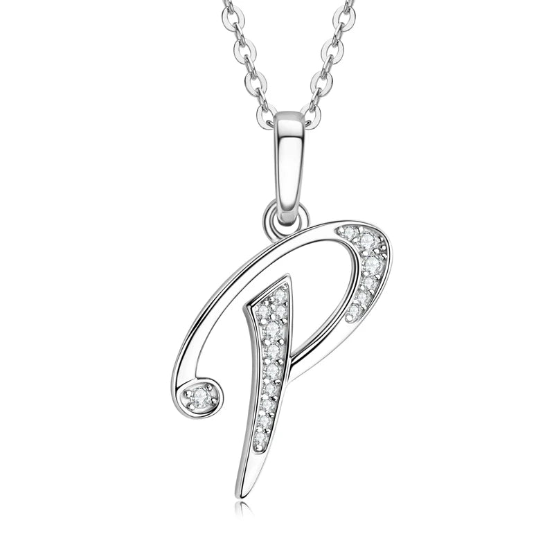 A-Z Name Necklace 26 Letter Initial Moissanite Pendant Real Silver 925 for Couples Women Men Valentine's Day