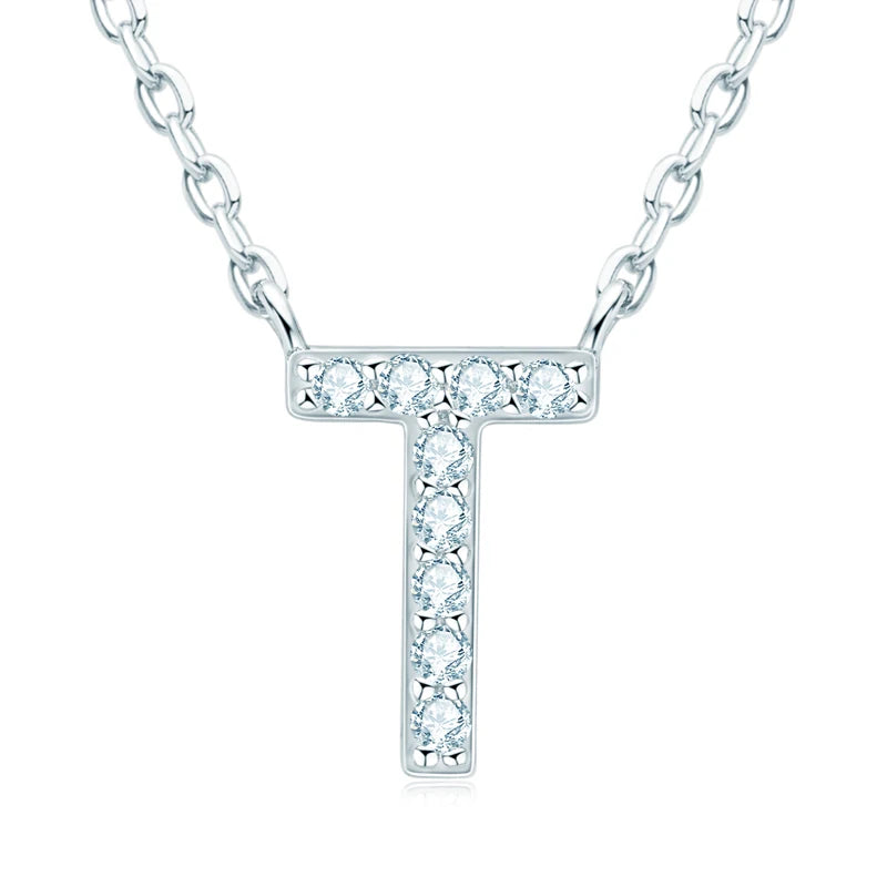 Charm Pendant 1.4mm D Color Moissanite Diamond Necklace Initial 26 Letter Name Necklace Silver for Women Kids Girls