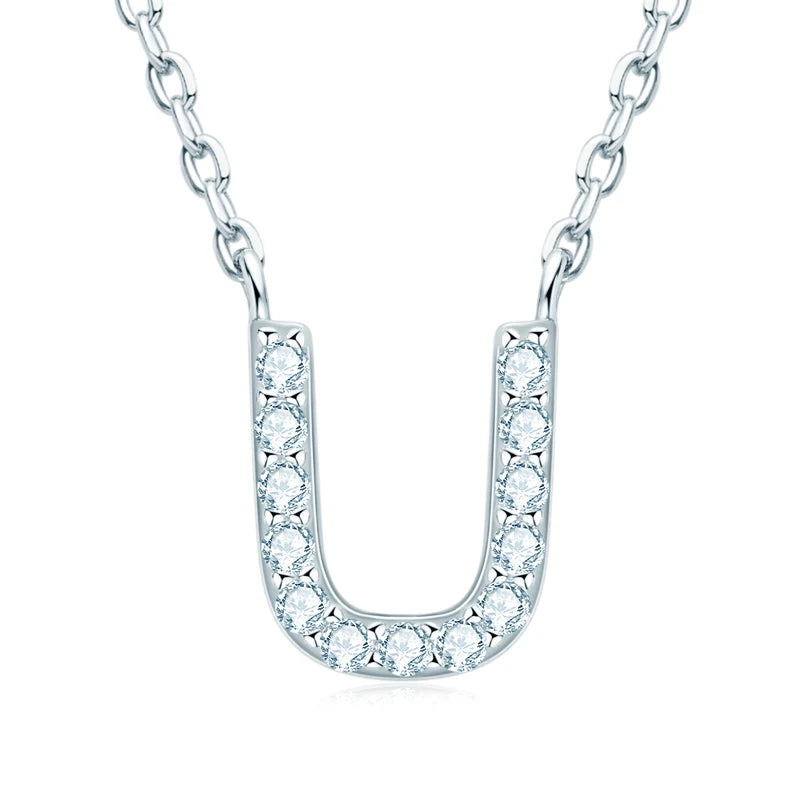 Charm Pendant 1.4mm D Color Moissanite Diamond Necklace Initial 26 Letter Name Necklace Silver for Women Kids Girls